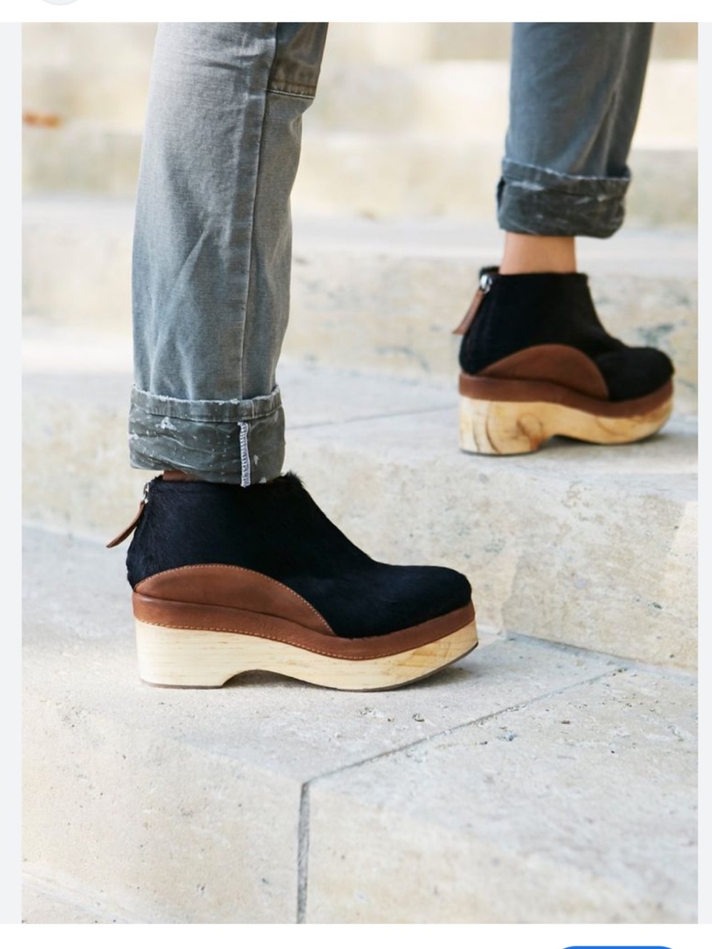 Free People 38 Women’s Black and Brown Platform Clog Booties